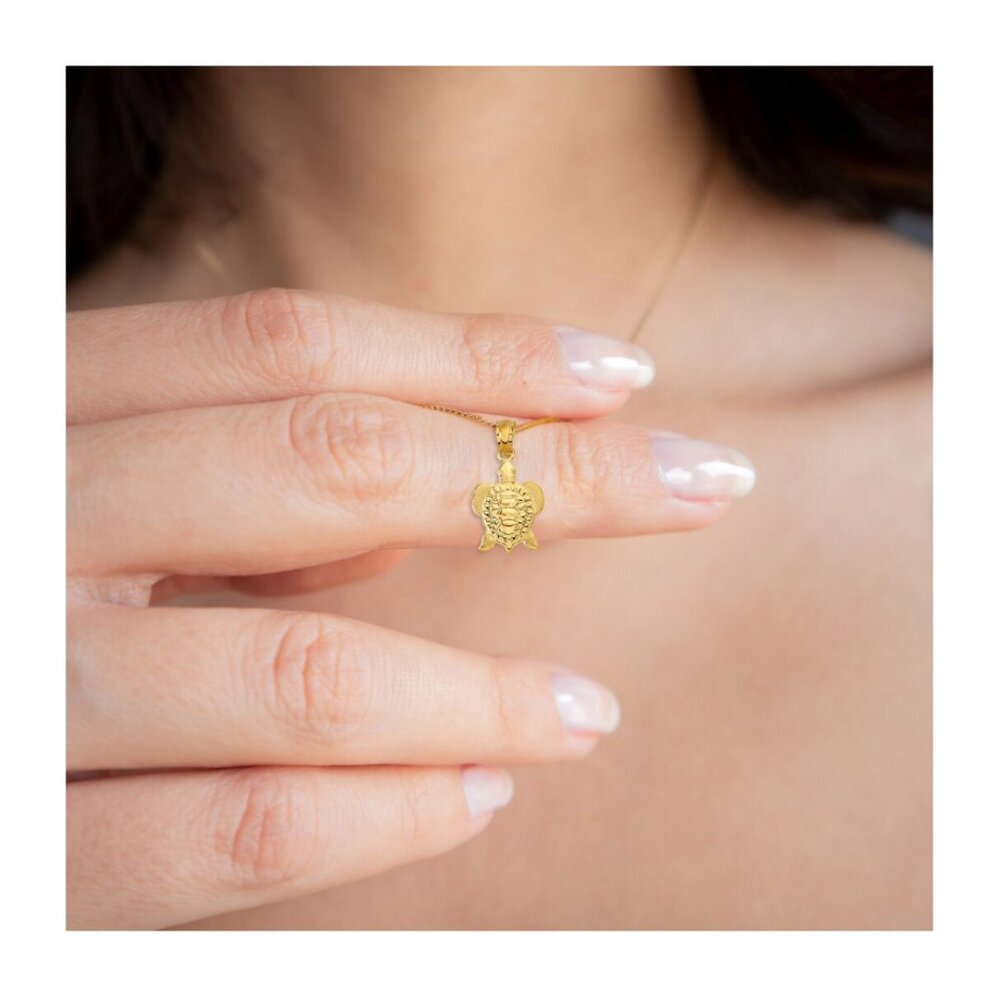 Solid 14k Gold Turtle Pendant - image 2
